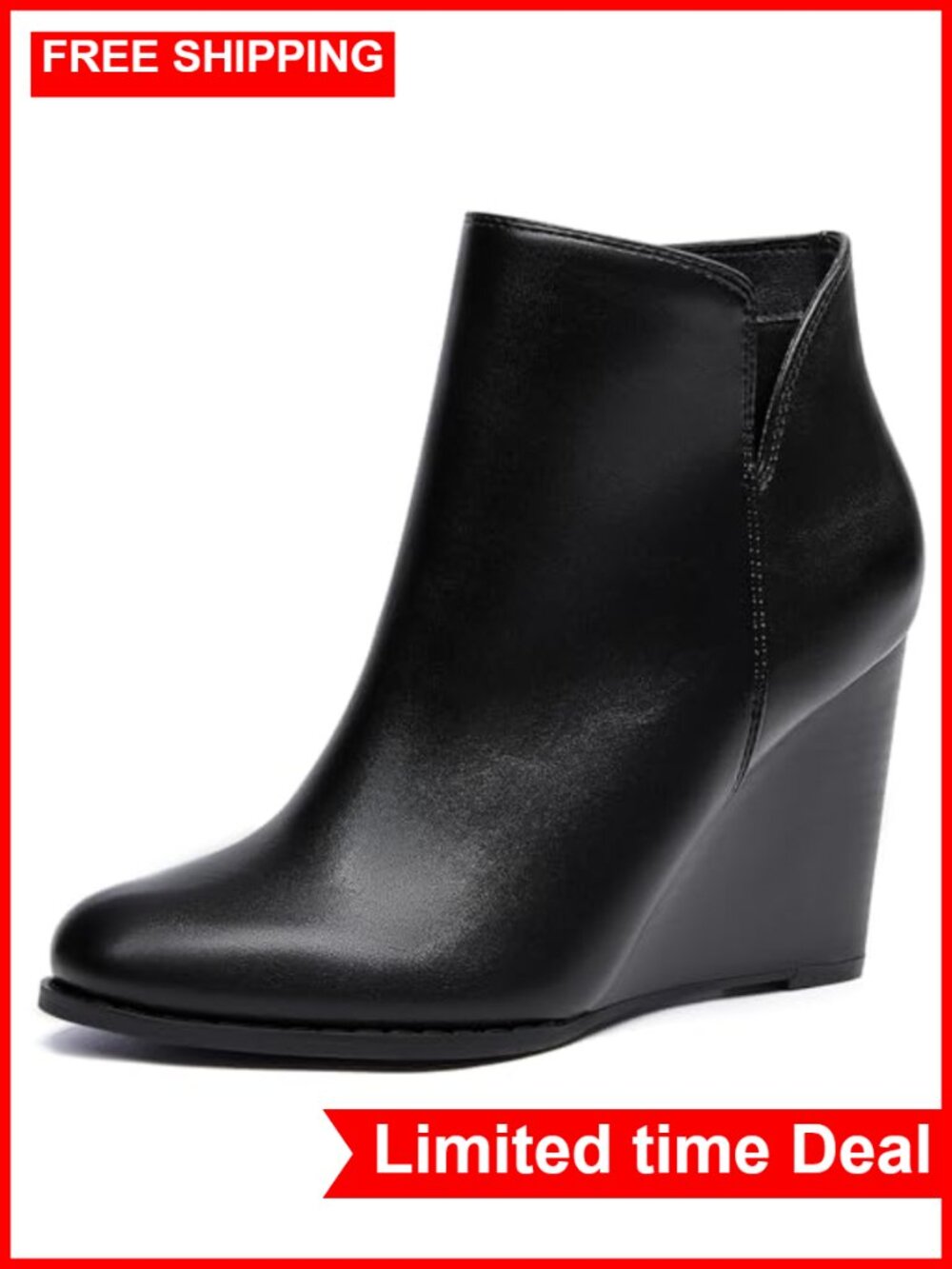 Womens Faux Suede Wedge Ankle Booties Zip-Up Stacked Heel Closed Toe Boots